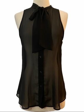 American Apparel Sheer Chiffon Pussycat Bow Sleeveless Top